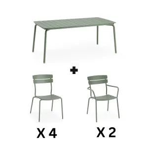 Wellmax Verano Outdoor Aluminium Rectangle Dining Table Set with 2 Armchairs + 4 Chairs, Green