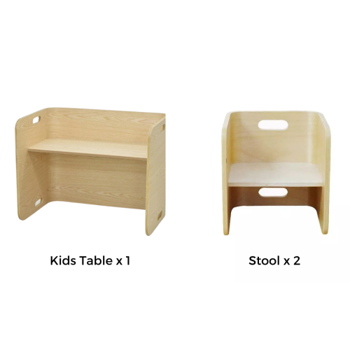 Alpaka Joy Kids Table with 2 Stools, Plywood, Birch