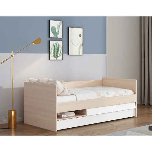 Alpaka Kaia Kids 2 in 1 Daybed with Underbed and Storage, White & Oak Effect, Long Single, 97.2x208.2x77cm