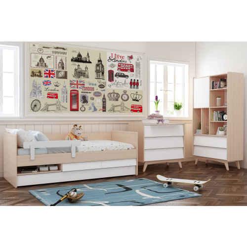 Alpaka Kaia Kids 2 in 1 Daybed with Underbed and Storage, White & Oak Effect, Long Single, 97.2x208.2x77cm