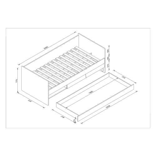 Alpaka Kaia Kids 2 in 1 Daybed with Underbed and Storage, White & Oak Effect, Long Single, 97.2x208.2x77cm