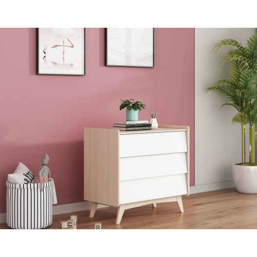 Alpaka Kaia Kids Chest of 3 Drawers, White & Oak Effect,  93x55.5x100cm