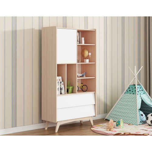 Alpaka Kaia Kids Bookcase with Storage, White & Oak Effect, 100x44.5x190cm