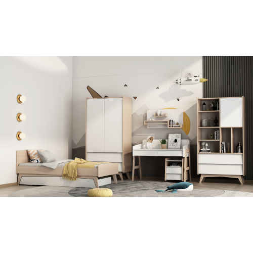 Alpaka Kaia Kids Bookcase with Storage, White & Oak Effect, 100x44.5x190cm