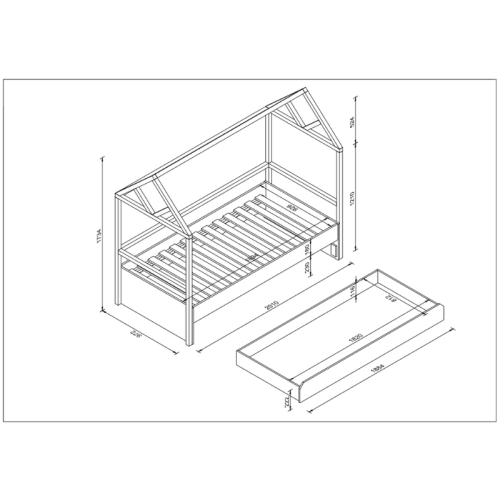 Alpaka Tui Kids Single house Bed with Underbed Drawer