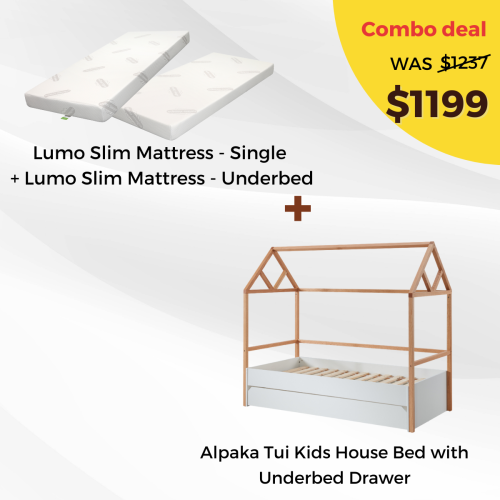 Alpaka Tui Kids House Bed and Memory Foam & Foam Mattresses Combo, Single