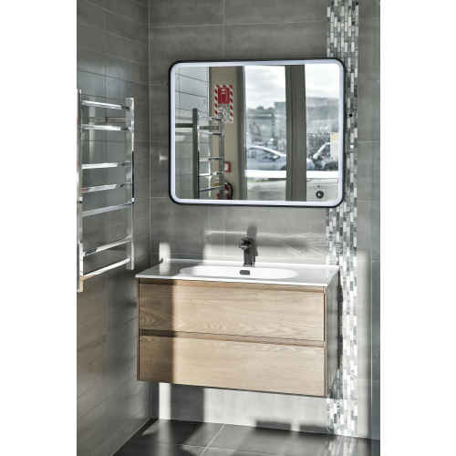 Aruvo Frled Rectangle Black Metal Frame LED Bathroom Mirror 900mm