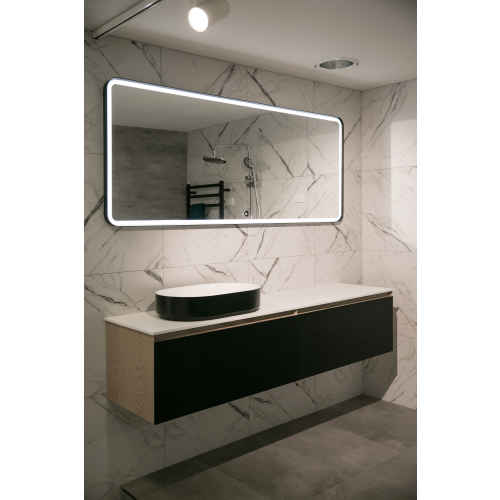 Aruvo Frled Rectangle Black Metal Frame LED Bathroom Mirror 1800mm