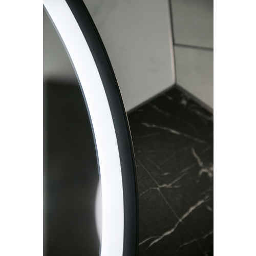 Aruvo Frled Round Black Metal Frame LED Bathroom Mirror 600mm