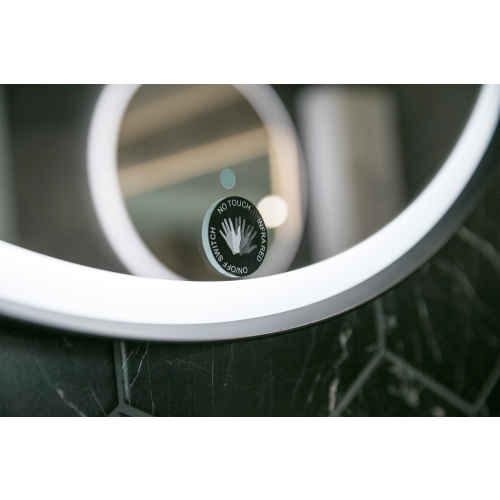 Aruvo Frled Round Black Metal Frame LED Bathroom Mirror 600mm