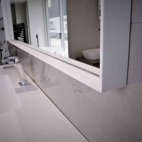 Aruvo Cstone Rectangle Composite Stone Bathroom Mirror White 900mm