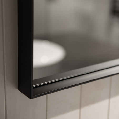 Aruvo Cstone Rectangle Composite Stone Bathroom Mirror Black 900mm