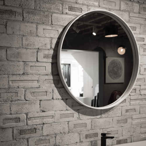 Aruvo Cstone Round Composite Stone Bathroom Mirror White 700mm