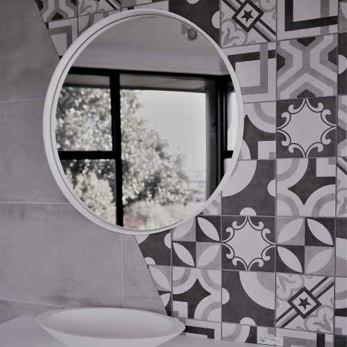 Aruvo Cstone Round Composite Stone Bathroom Mirror White 850mm