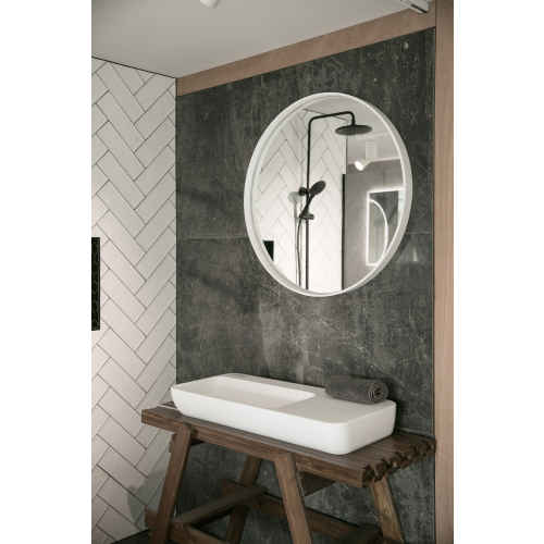 Aruvo Cstone Round Composite Stone Bathroom Mirror White 850mm