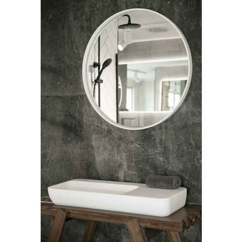 Aruvo Cstone Round Composite Stone Bathroom Mirror White 850mm