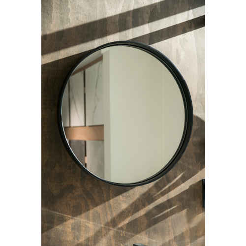 Aruvo Cstone Round Composite Stone Bathroom Mirror Black 850mm