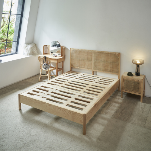 BohoBoho Costa Solid Wood & Rattan Small Queen Bed Frame