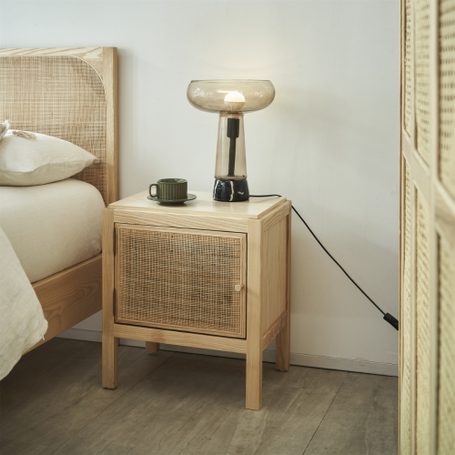 BohoBoho Costa Solid Wood & Rattan Bedside Table, Natural, 50x45x57cm