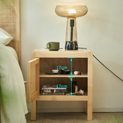 BohoBoho Costa Solid Wood & Rattan Bedside Table, Natural, 50x45x57cm