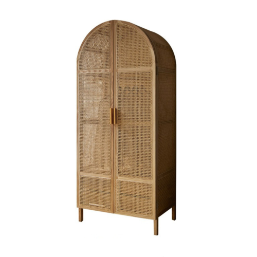 BohoBoho Costa Solid Wood & Rattan Wardrobe, Natural, 85x55x200cm