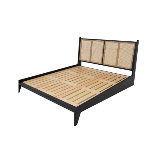 BohoBoho Noir Solid Wood & Rattan Small Queen Bed Frame