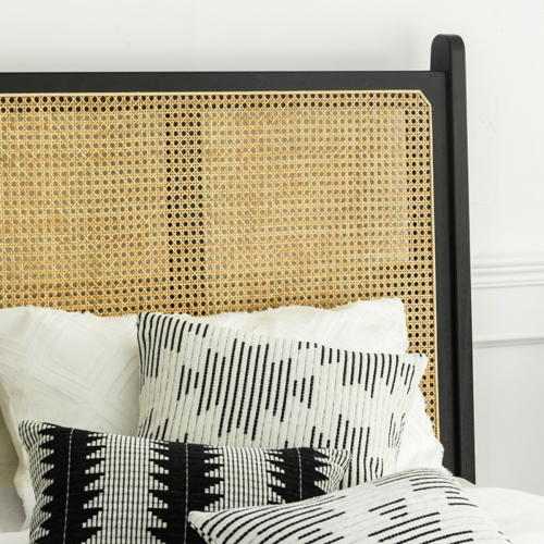 BohoBoho Noir Solid Wood & Rattan Small Queen Bed Frame