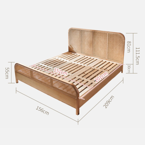 BohoBoho Nessa Solid Wood & Rattan Small Queen Bed Frame