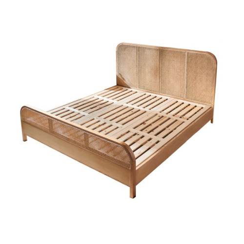 BohoBoho Costa Solid Wood & Rattan Bed Frame with Footboard, Super King