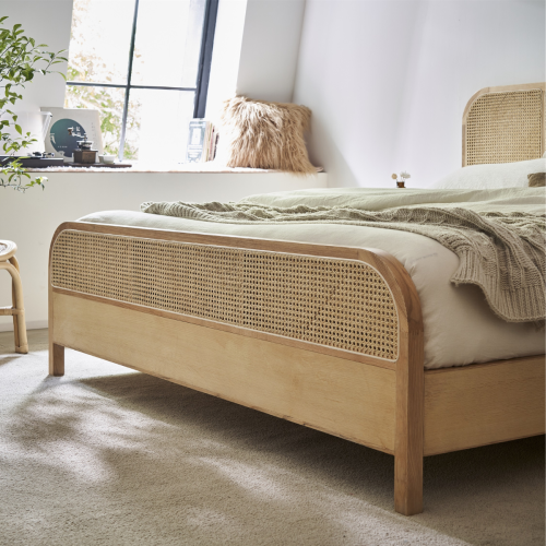 BohoBoho Costa Solid Wood & Rattan Bed Frame with Footboard, Super King