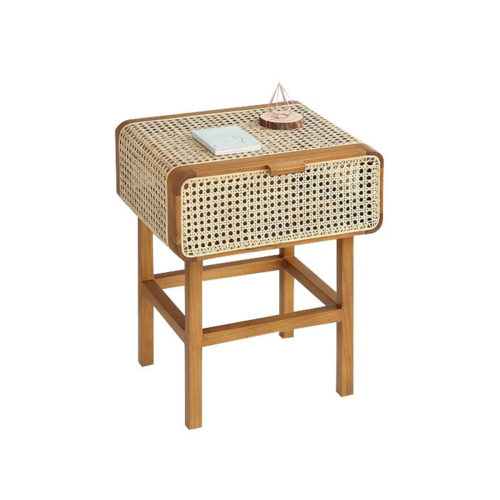 BohoBoho La Mar Solid Wood & Rattan Bedside Table, Natural, 47x43x60cm