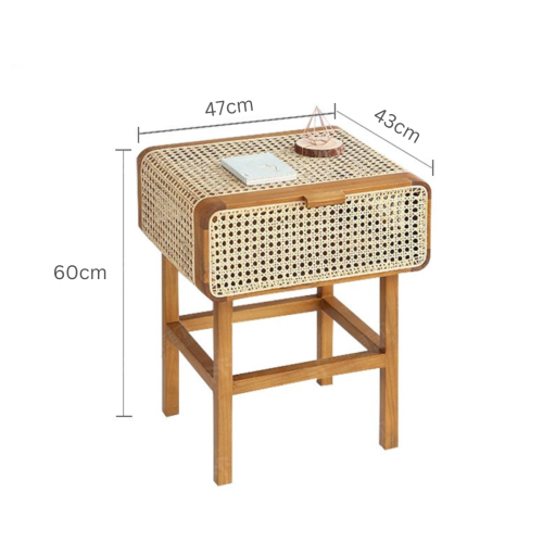 BohoBoho La Mar Solid Wood & Rattan Bedside Table, Natural, 47x43x60cm