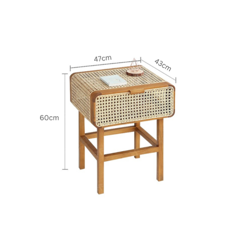 BohoBoho La Mar Solid Wood & Rattan Bedside Table, Natural, 47x43x60cm