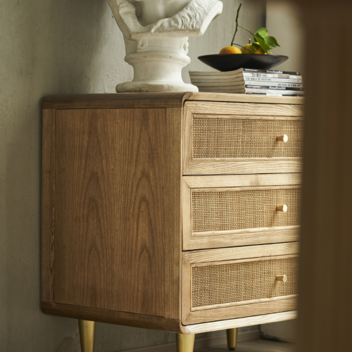 BohoBoho Laxo Solid Wood & Rattan Chest of 3 drawers, Natural, 80x50x80cm