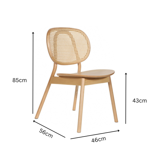 BohoBoho Costa Solid Wood & Rattan Dining Chair, Natural, 46x56x85cm, Set of 2