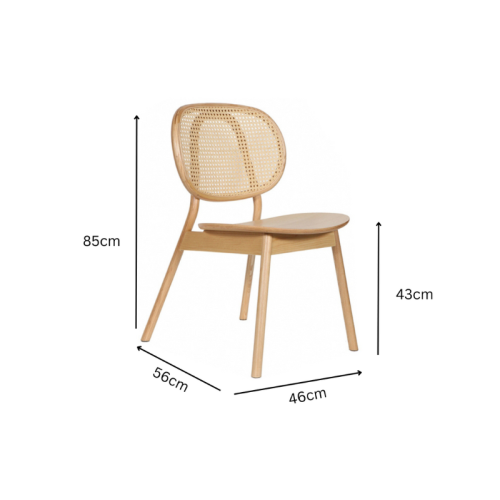 BohoBoho Costa Solid Wood & Rattan Dining Chair, Natural, 46x56x85cm, Set of 2