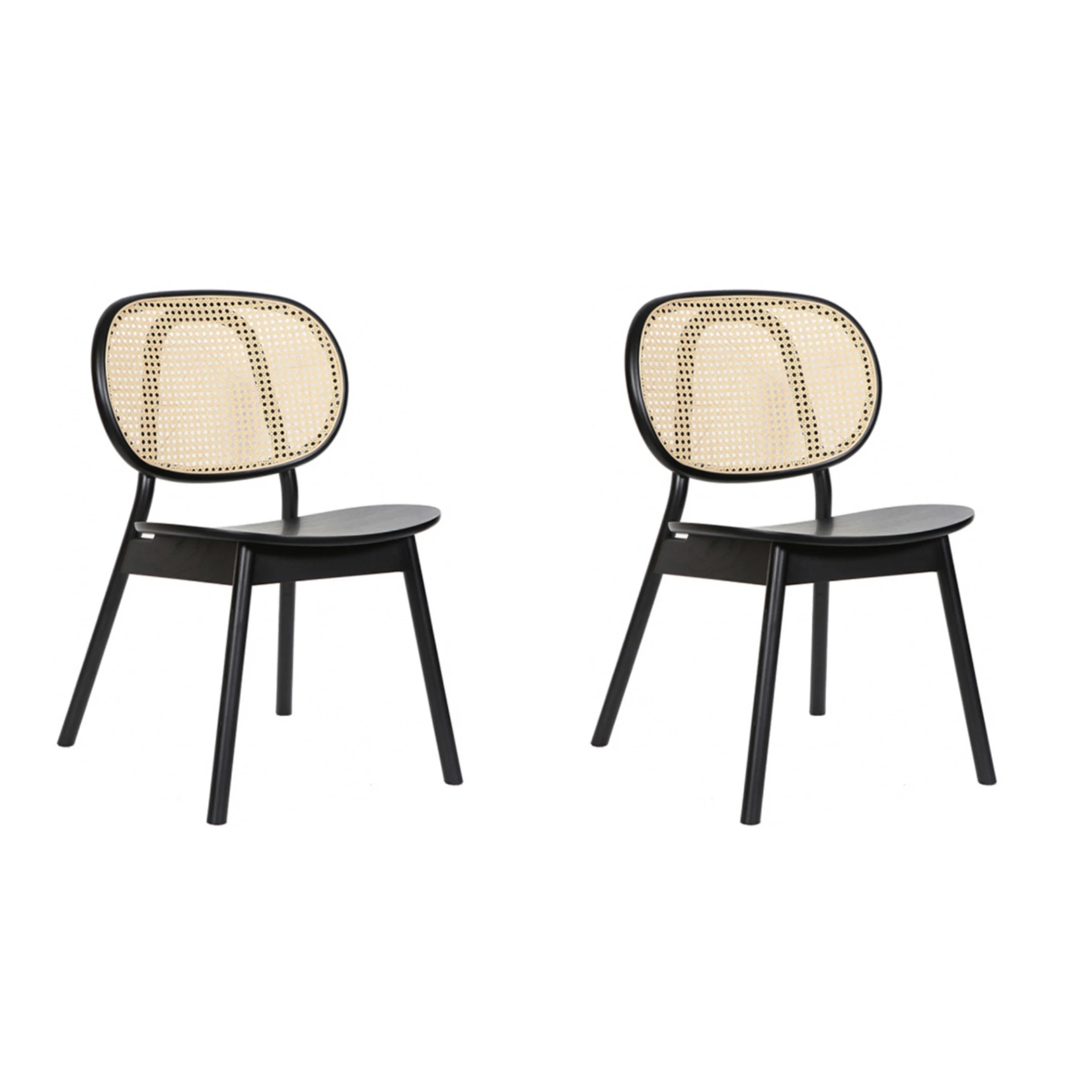 BohoBoho Costa Solid Wood & Rattan Dining Chair, Black, 46x56x85cm, Set of 2