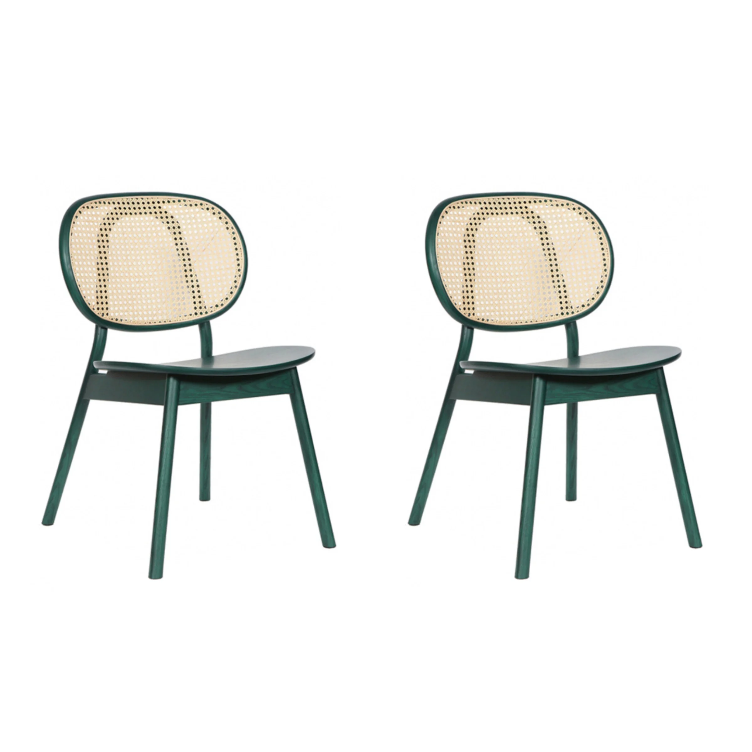 BohoBoho Costa Solid Wood & Rattan Dining Chair, Green, 46x56x85cm, Set of 2