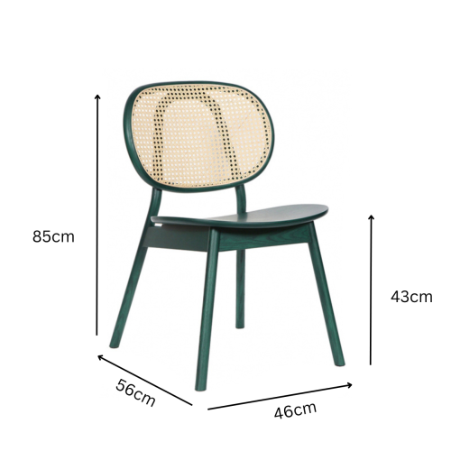 BohoBoho Costa Solid Wood & Rattan Dining Chair, Green, Set of 2