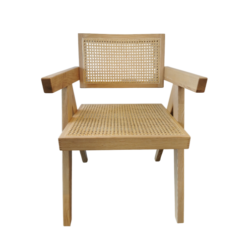 BohoBoho Rota Solid Wood & Rattan Dining Chair with Armrest, Oak, 54x58x79cm