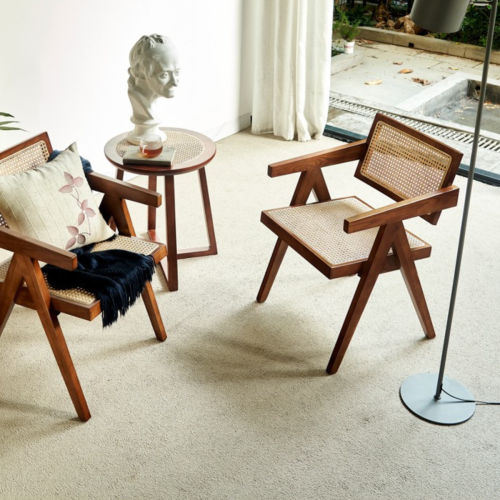 BohoBoho Rota Solid Wood & Rattan Dining Chair with Armrest, Oak