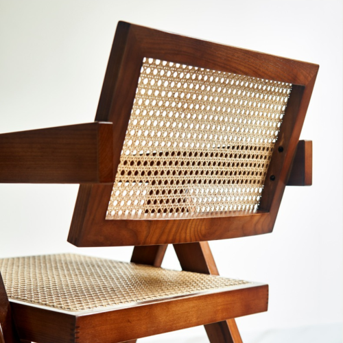 BohoBoho Rota Solid Wood & Rattan Dining Chair with Armrest, Black