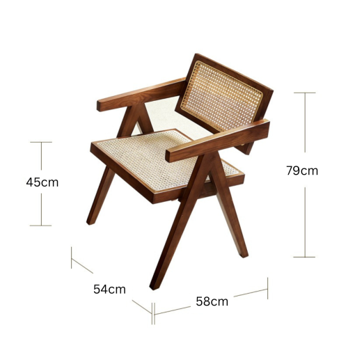 BohoBoho Rota Solid Wood & Rattan Dining Chair with Armrest, Black