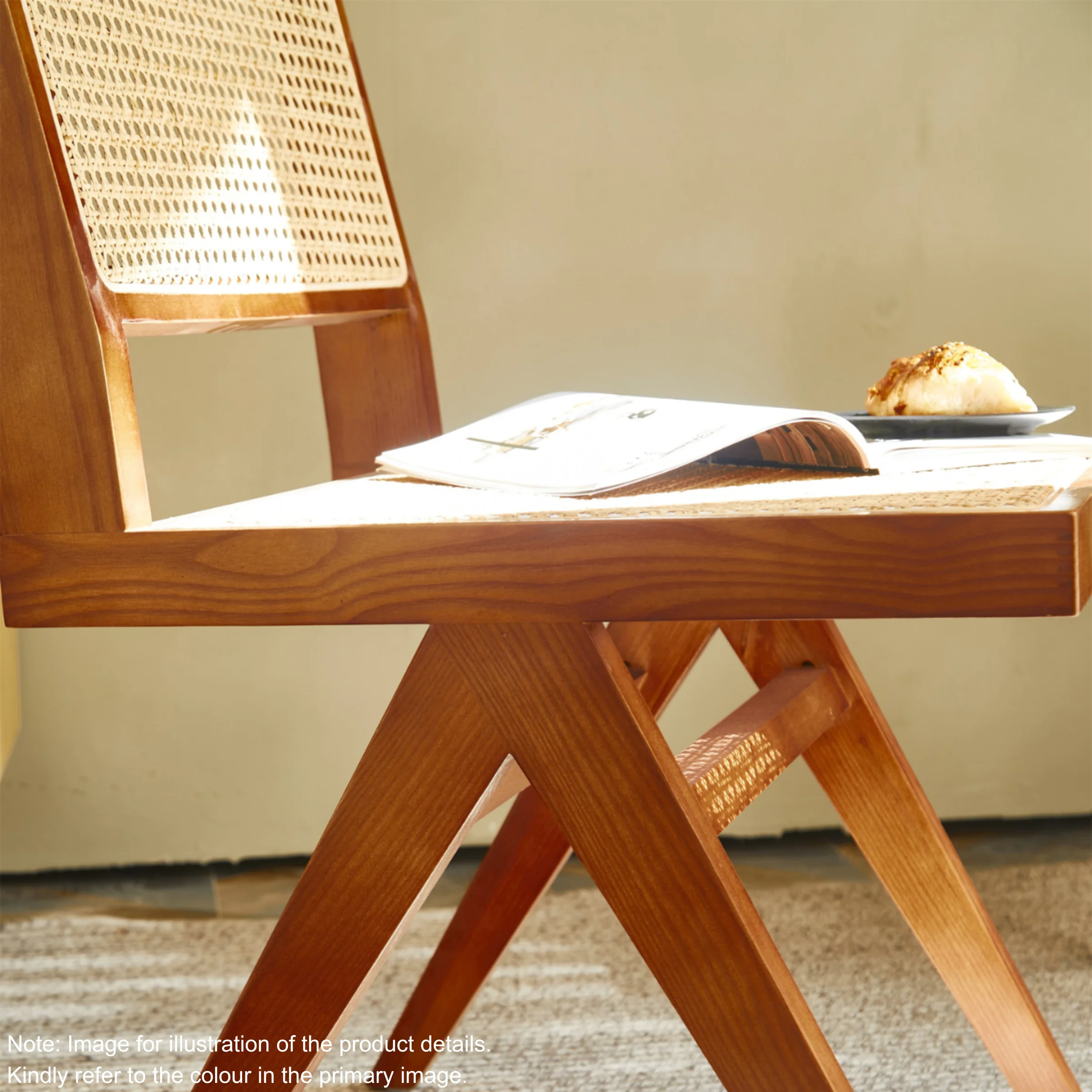 BohoBoho Rota Solid Wood & Rattan Dining Chair, Oak, Set of 2