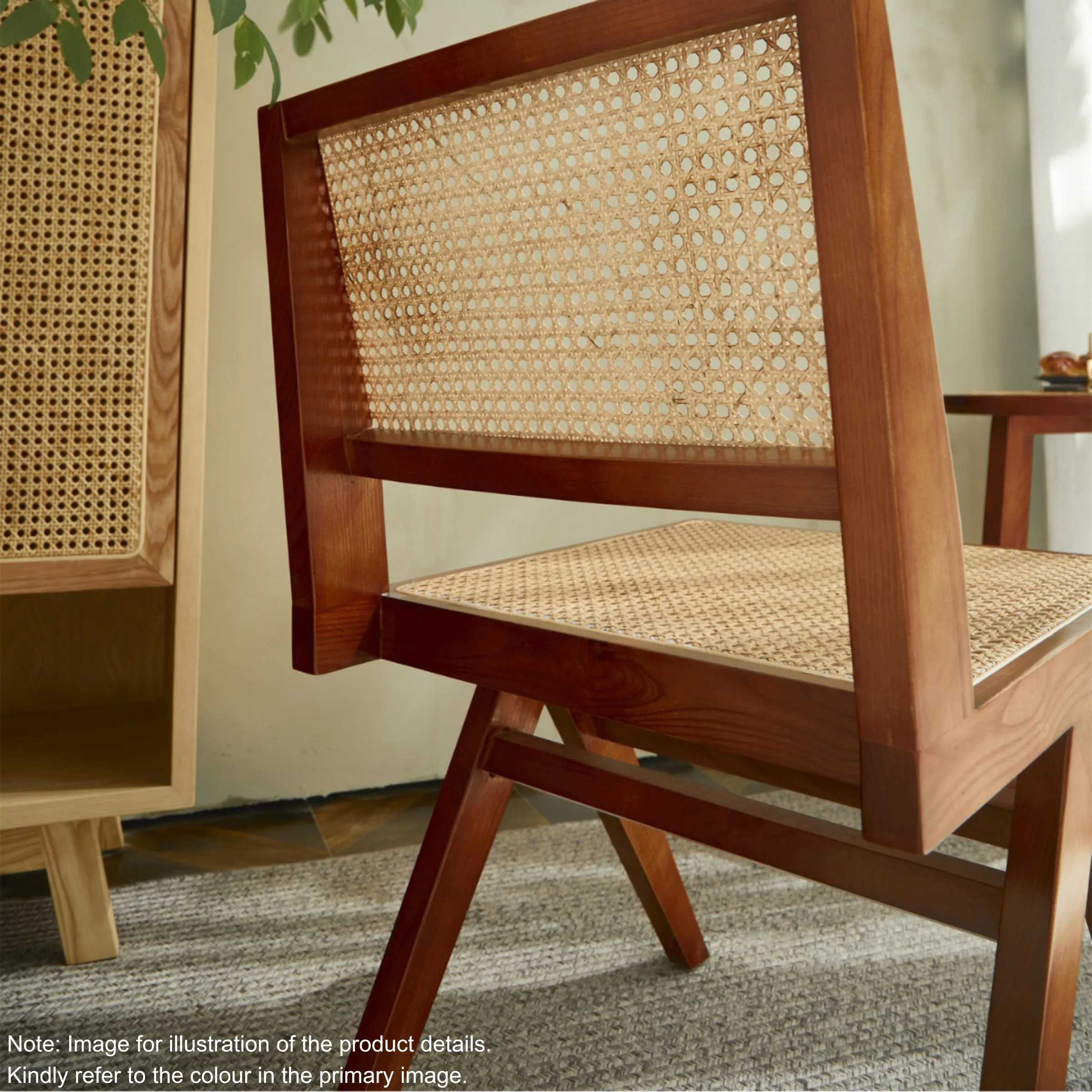 BohoBoho Rota Solid Wood & Rattan Dining Chair, Oak, Set of 2
