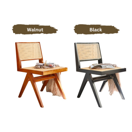 BohoBoho Rota Solid Wood & Rattan Dining Chair, Black, 48x54x80cm, Set of 2