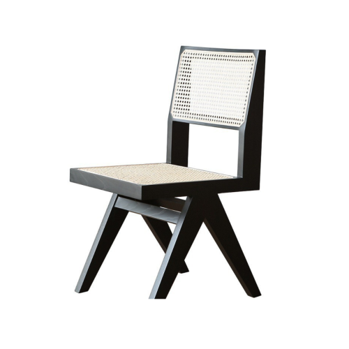BohoBoho Rota Solid Wood & Rattan Dining Chair, Black, Set of 2
