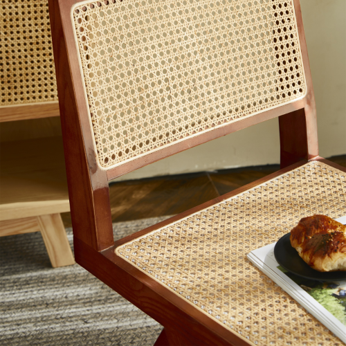 BohoBoho Rota Solid Wood & Rattan Dining Chair, Black, Set of 2