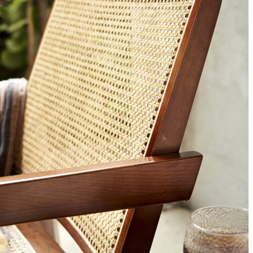 BohoBoho Rota Solid Wood & Rattan Lounge Chair, Oak, 66x59x76cm