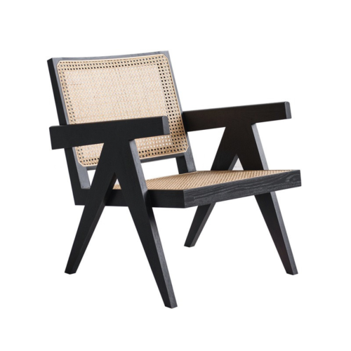 BohoBoho Rota Solid Wood & Rattan Lounge Chair, Black, 66x59x76cm